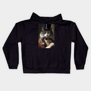 A Distinguished cat portrait wearing a top hat Kids Hoodie